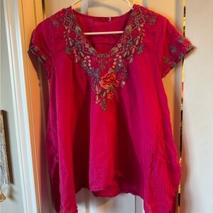 Johnny Was Fuchsia Embroidered Blouse